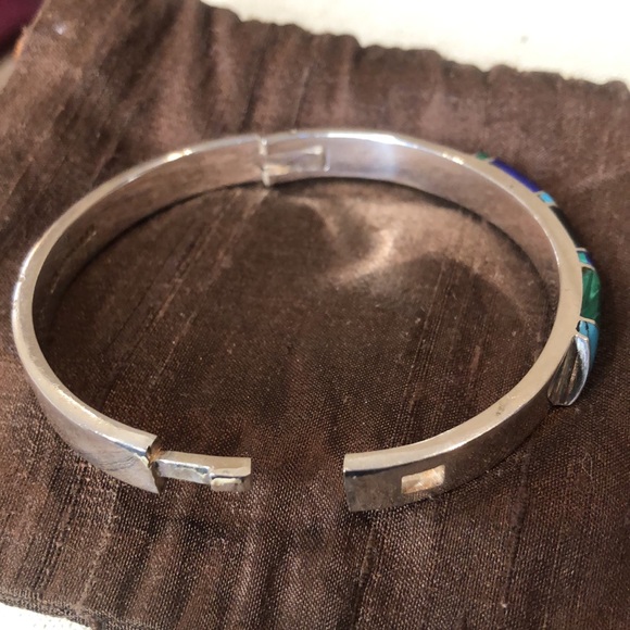 TAXCO Sterling Silver Cuff Bracelet Onyx Lapis Turquoise Malachite Azurite - Picture 10 of 10